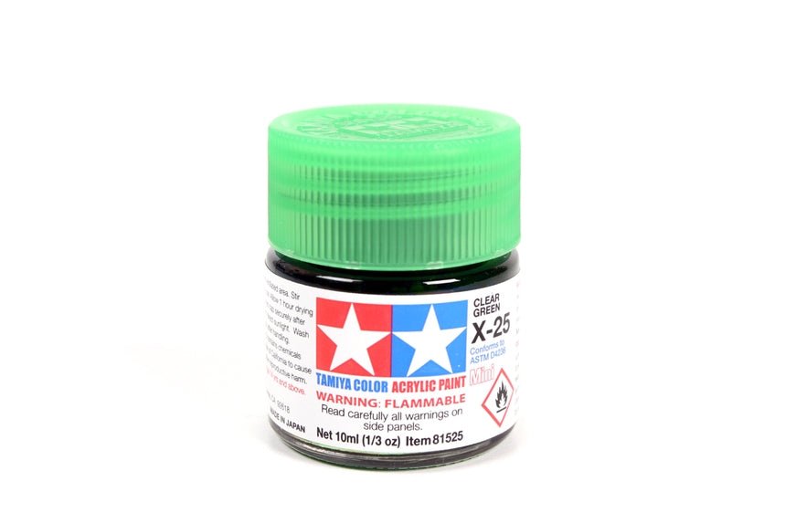 Tamiya Mini Acrylic 10 ml - X - 25 Clear Green Gloss Finish - The Merri Artist - merriartist.com