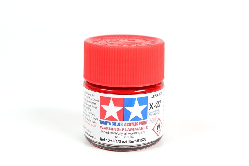 Tamiya Mini Acrylic 10 ml - X - 27 Clear Red Gloss Finish - The Merri Artist - merriartist.com