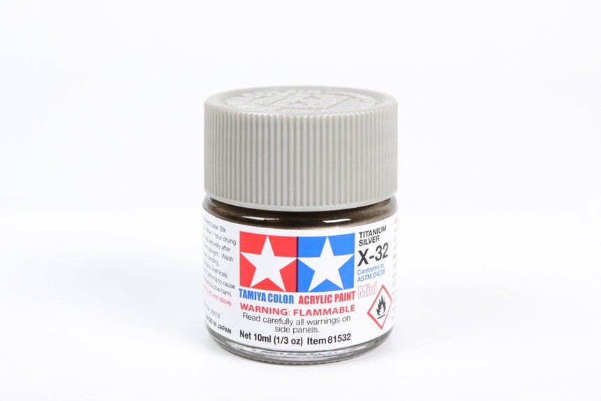 Tamiya Mini Acrylic 10 ml - X - 32 Titanium Silver Gloss Finish - The Merri Artist - merriartist.com