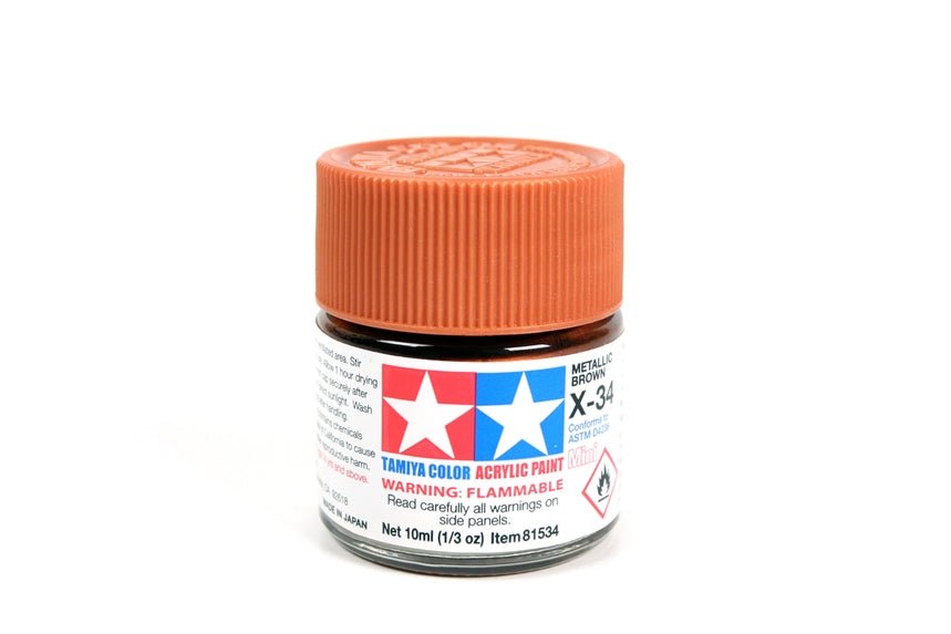 Tamiya Mini Acrylic 10 ml - X - 34 Metallic Brown Gloss Finish - The Merri Artist - merriartist.com