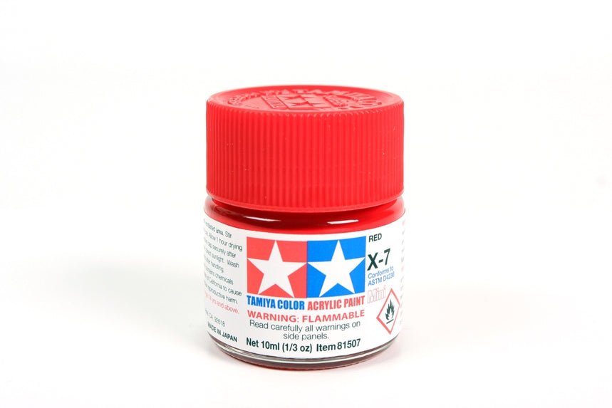 Tamiya Mini Acrylic 10 ml - X - 7 Red Gloss Finish - The Merri Artist - merriartist.com