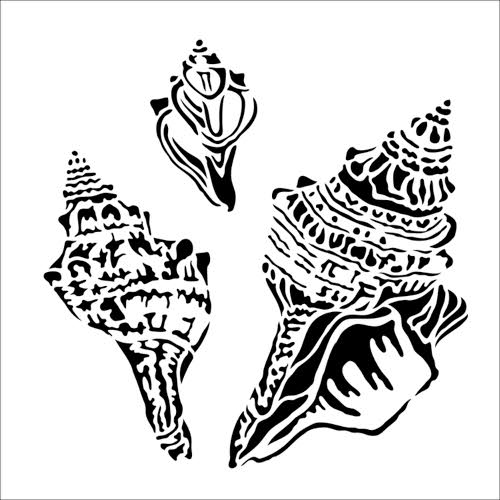 The Crafters Workshop Stencil - 6" x 6" - Conch Shells - The Merri Artist - merriartist.com