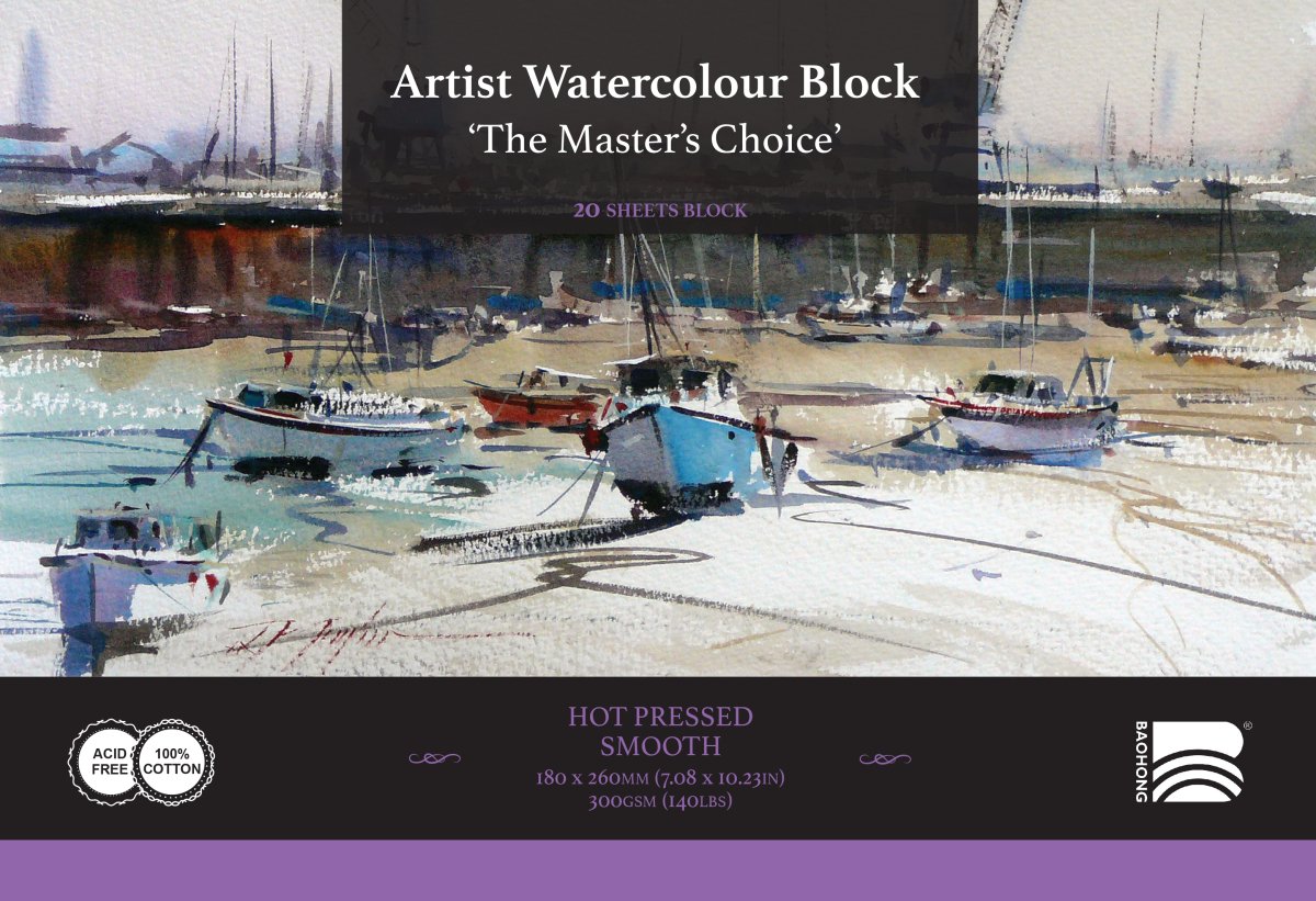 The Masters Choice by Baohong Watercolor Paper Block - 7.09" x 10.24" - 140 lb Hot Press - The Merri Artist - merriartist.com