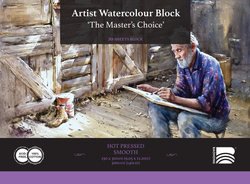 The Masters Choice by Baohong Watercolor Paper Block - 9.06" x 12.2" - 140 lb Hot Press - The Merri Artist - merriartist.com