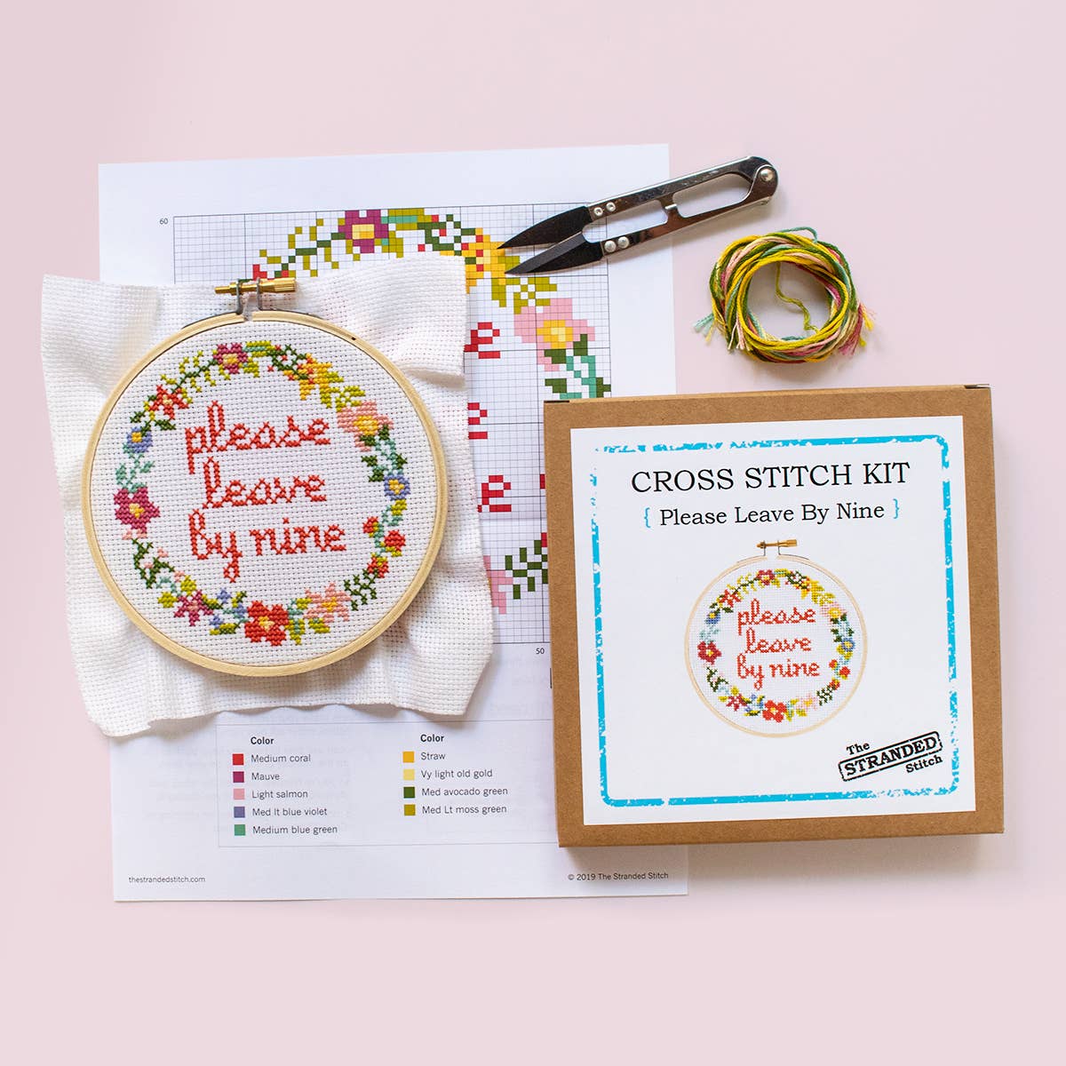The Stranded Stitch - Please Leave By Nine Cross Stitch Kit - The Merri Artist - merriartist.com