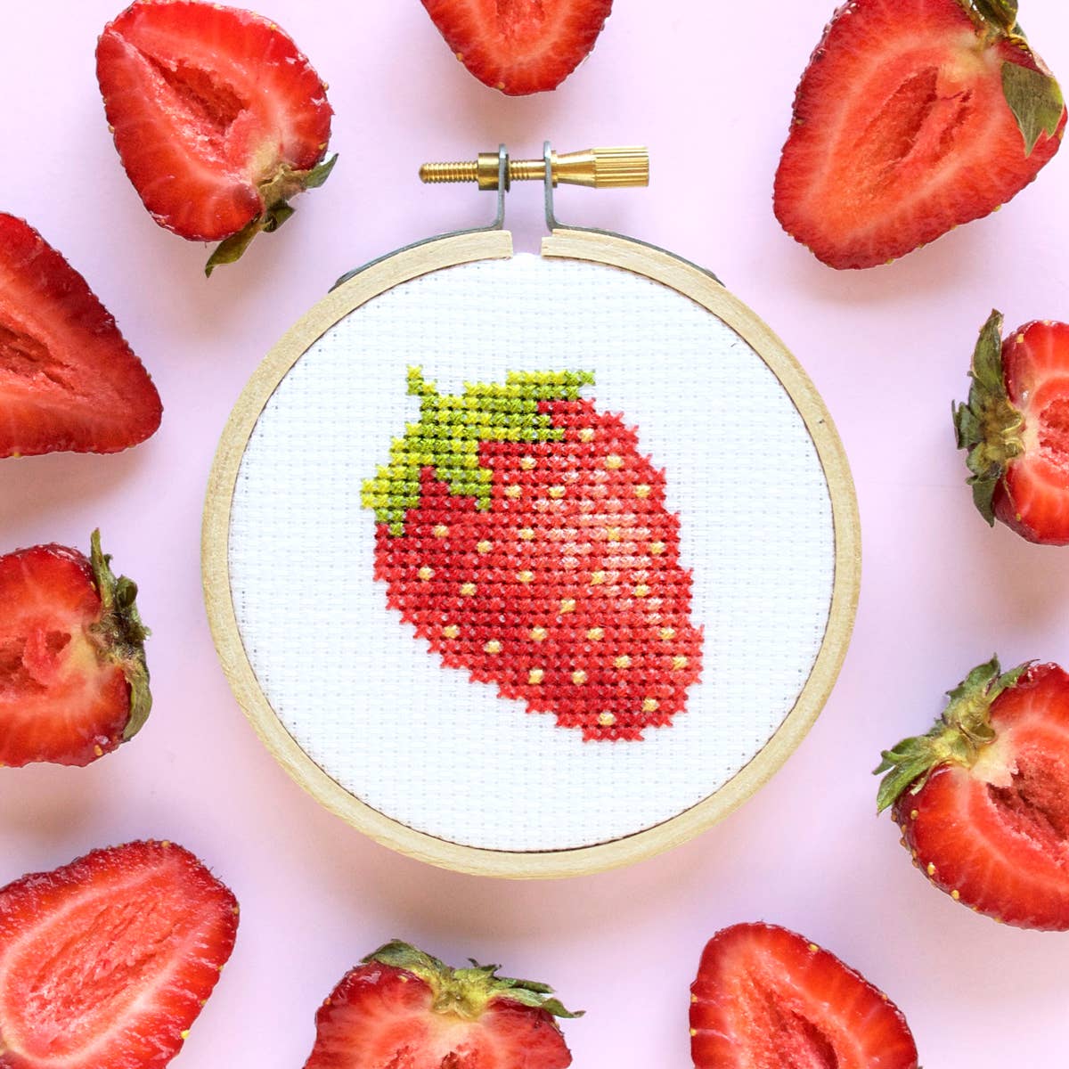 The Stranded Stitch - Strawberry DIY Mini Cross Stitch Kit - The Merri Artist - merriartist.com