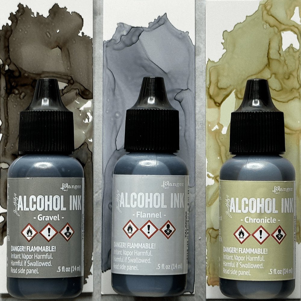 Tim Holtz Alcohol Ink Set of 3 - Crossroads (Gravel,Flannel,Chronicle) - The Merri Artist - merriartist.com