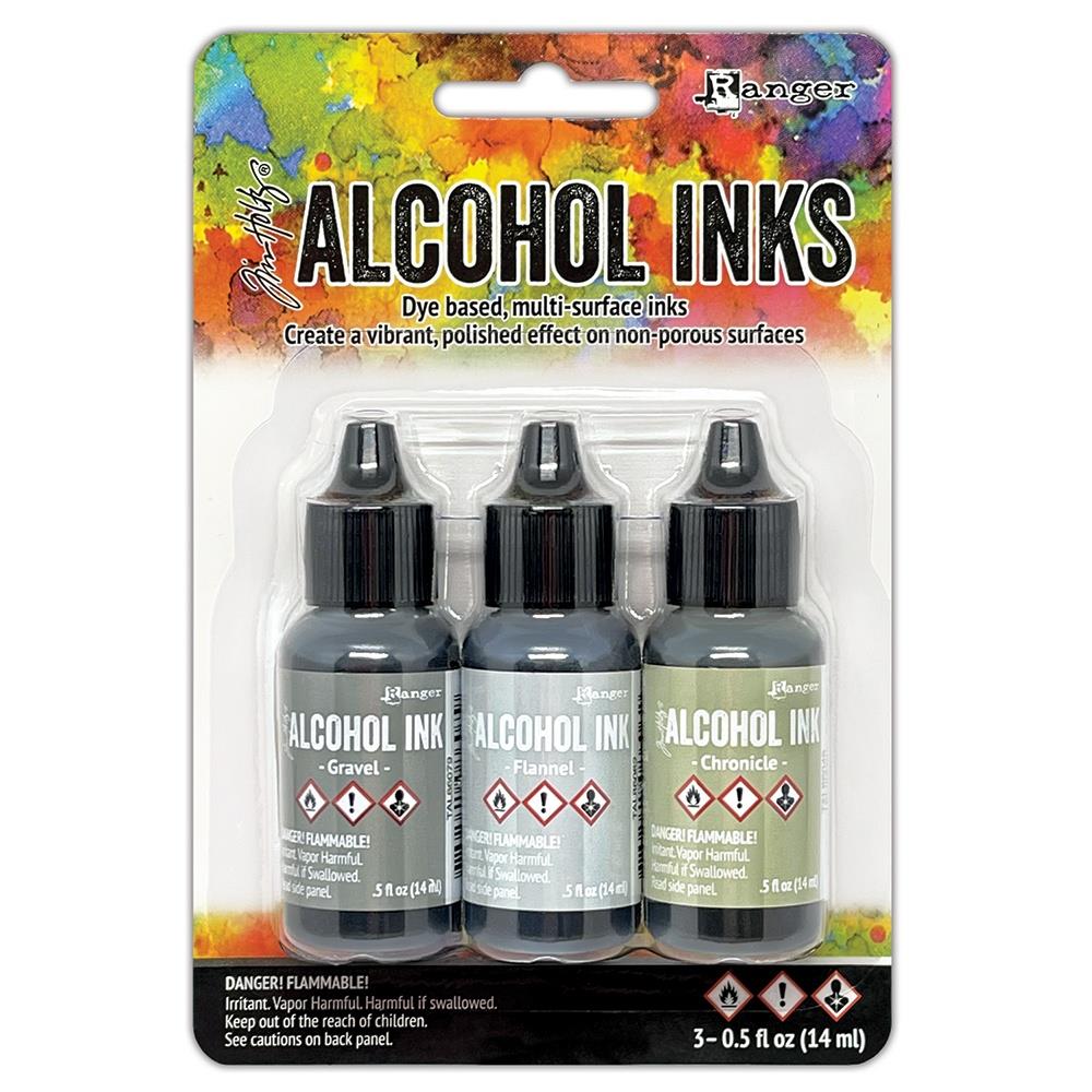 Tim Holtz Alcohol Ink Set of 3 - Crossroads (Gravel,Flannel,Chronicle) - The Merri Artist - merriartist.com