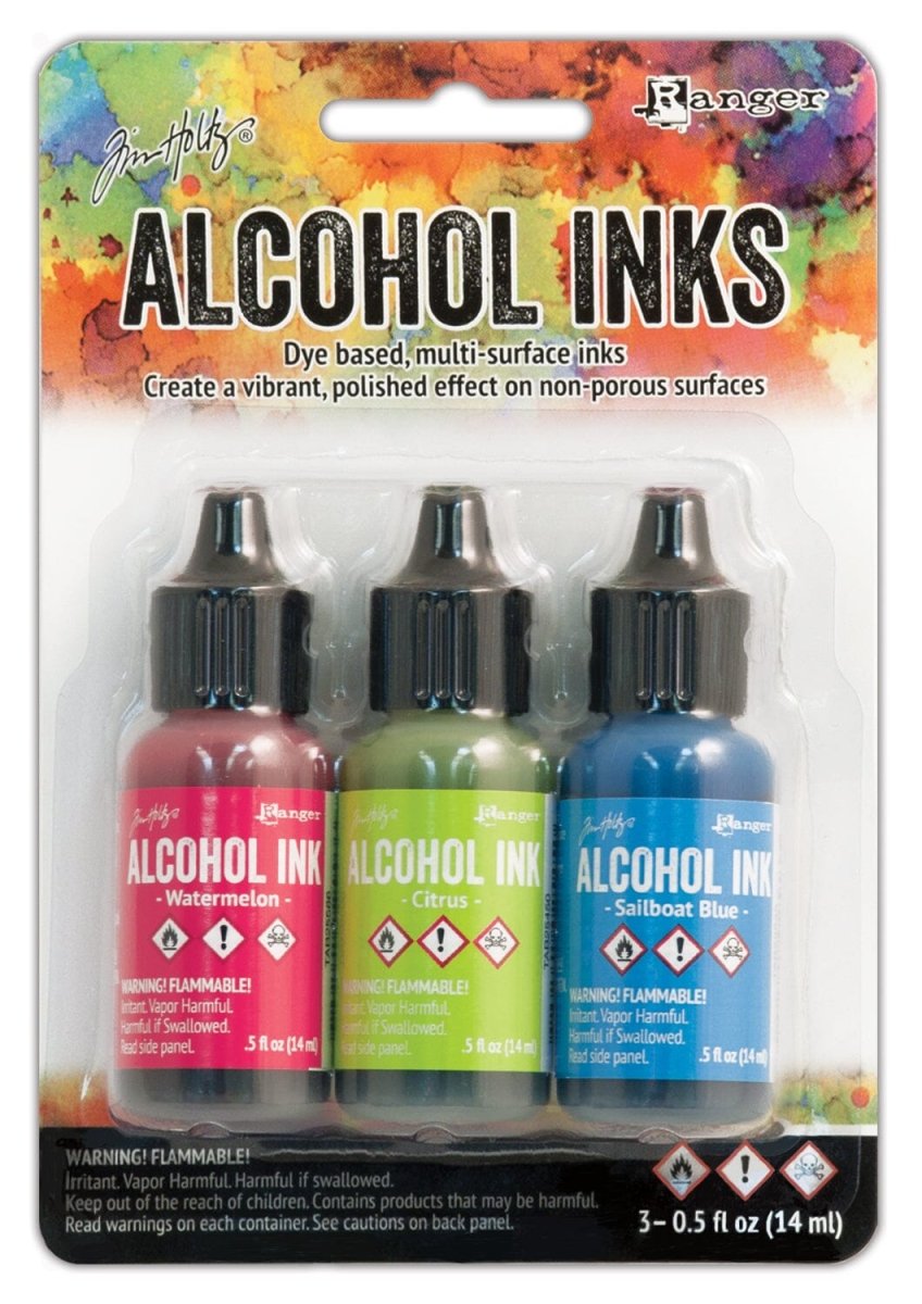 Tim Holtz Alcohol Ink Set of 3 - Dockside Picnic Set (Watermelon, Citrus, Sailboat) - The Merri Artist - merriartist.com