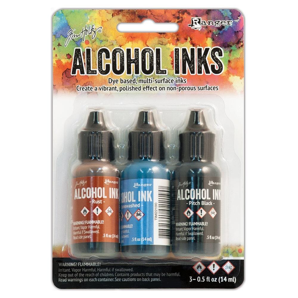 Tim Holtz Alcohol Ink Set of 3 - Miners Lantern (Rust, Stonewash, Pitch Black) - The Merri Artist - merriartist.com