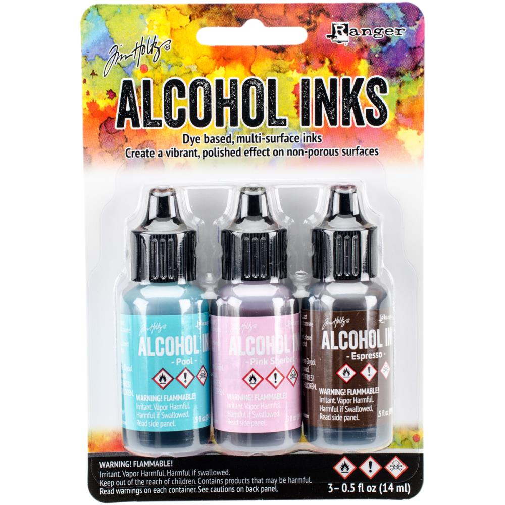 Tim Holtz Alcohol Ink Set of 3 - Retro Cafe (Pool, Pink Sherbert, Espresso) - The Merri Artist - merriartist.com