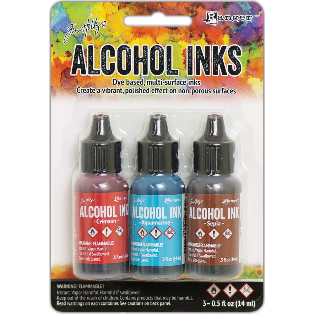 Tim Holtz Alcohol Ink Set of 3 - Rodeo (Crimson,Aquamarine,Sepia) - The Merri Artist - merriartist.com