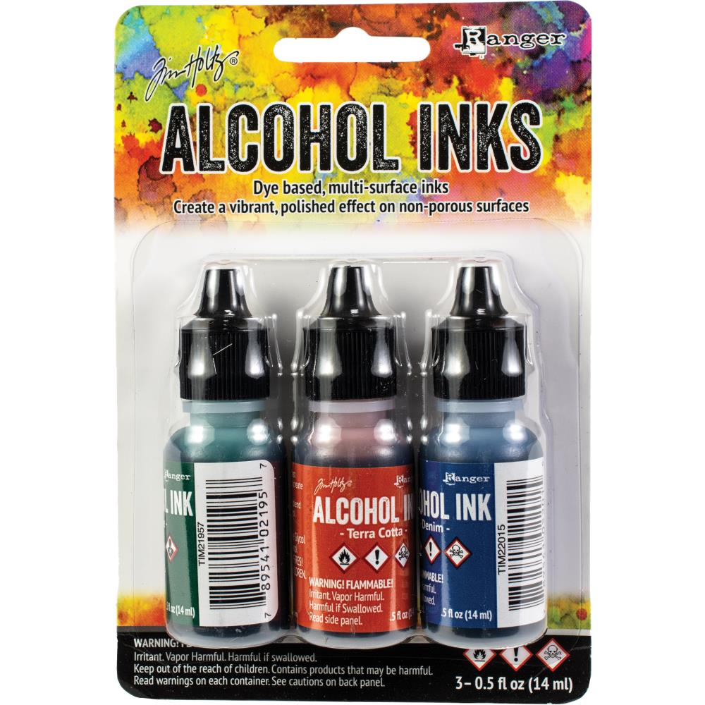 Tim Holtz Alcohol Ink Set of 3 - Rustic Lodge (Bottle, Terra - Cotta, Denim) - The Merri Artist - merriartist.com