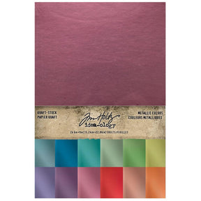 Tim Holtz Idea - Ology Cardstock Pad 6"X9" 24 Sheets - Metallic Colors (2 ea of 12 colors) - The Merri Artist - merriartist.com