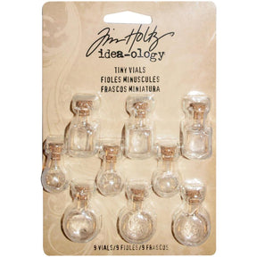 Tim Holtz Idea - Ology Tiny Corked Glass Vials - Pack of 9 (3 each of 3 shapes) - The Merri Artist - merriartist.com