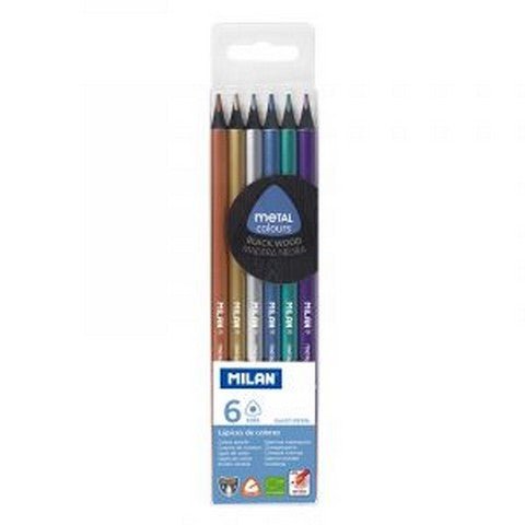 Triangular Black Wood Metallic Pencils - Set of 6 Colors - The Merri Artist - merriartist.com