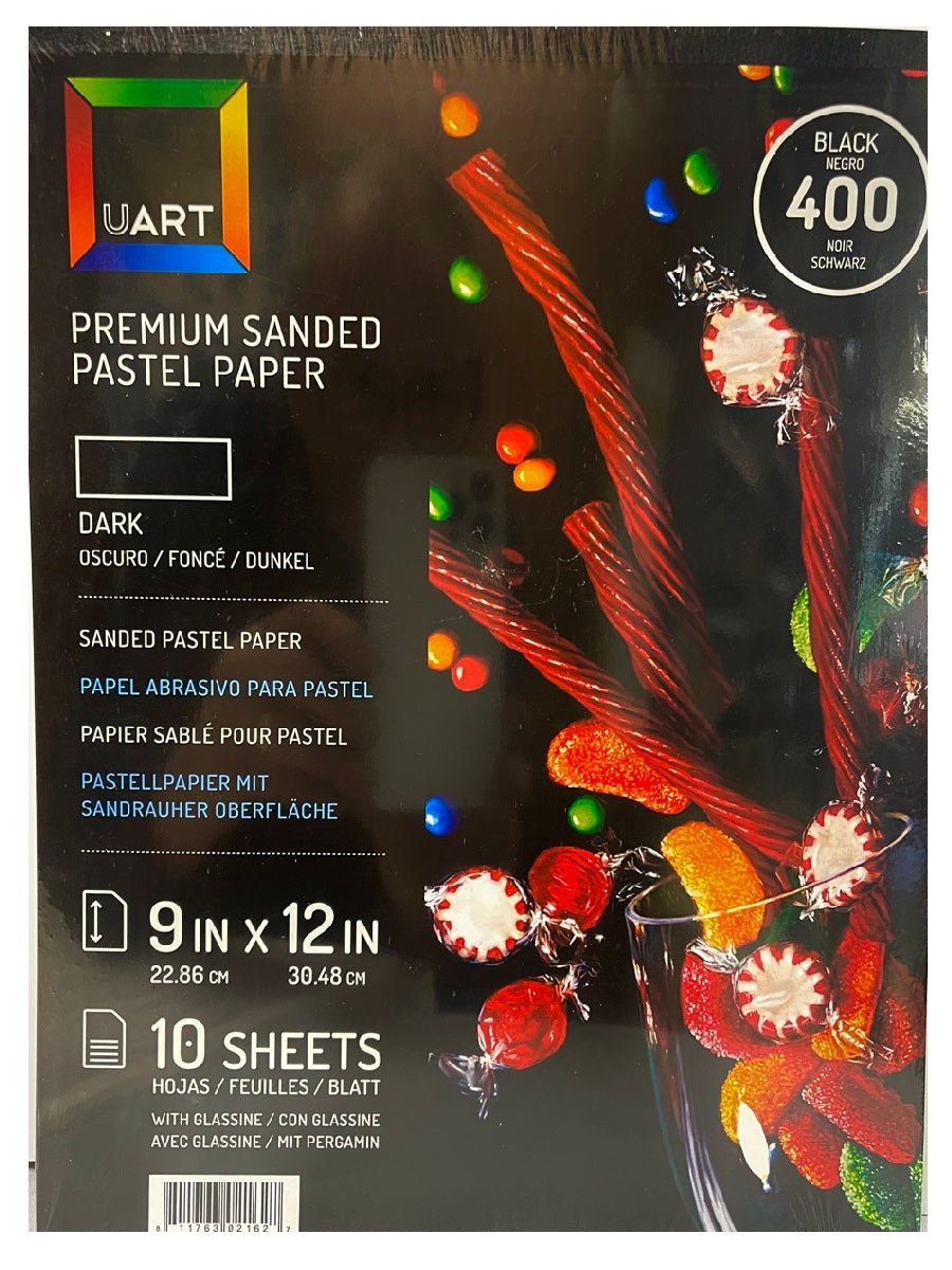 UART Sanded Pastel Paper 400 Grade Dark (Black) - 9" x 12" - 10 Sheet Pad w/Glassine Protector Pages - The Merri Artist - merriartist.com