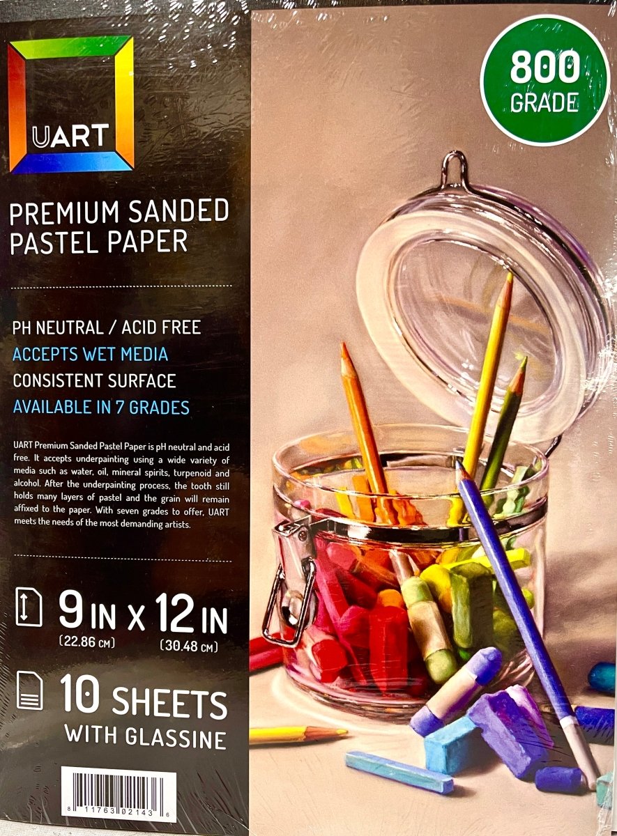 UART Sanded Pastel Paper 800 Grade - 9" x 12" - 10 Sheet Pad w/Glassine Protector Pages - The Merri Artist - merriartist.com