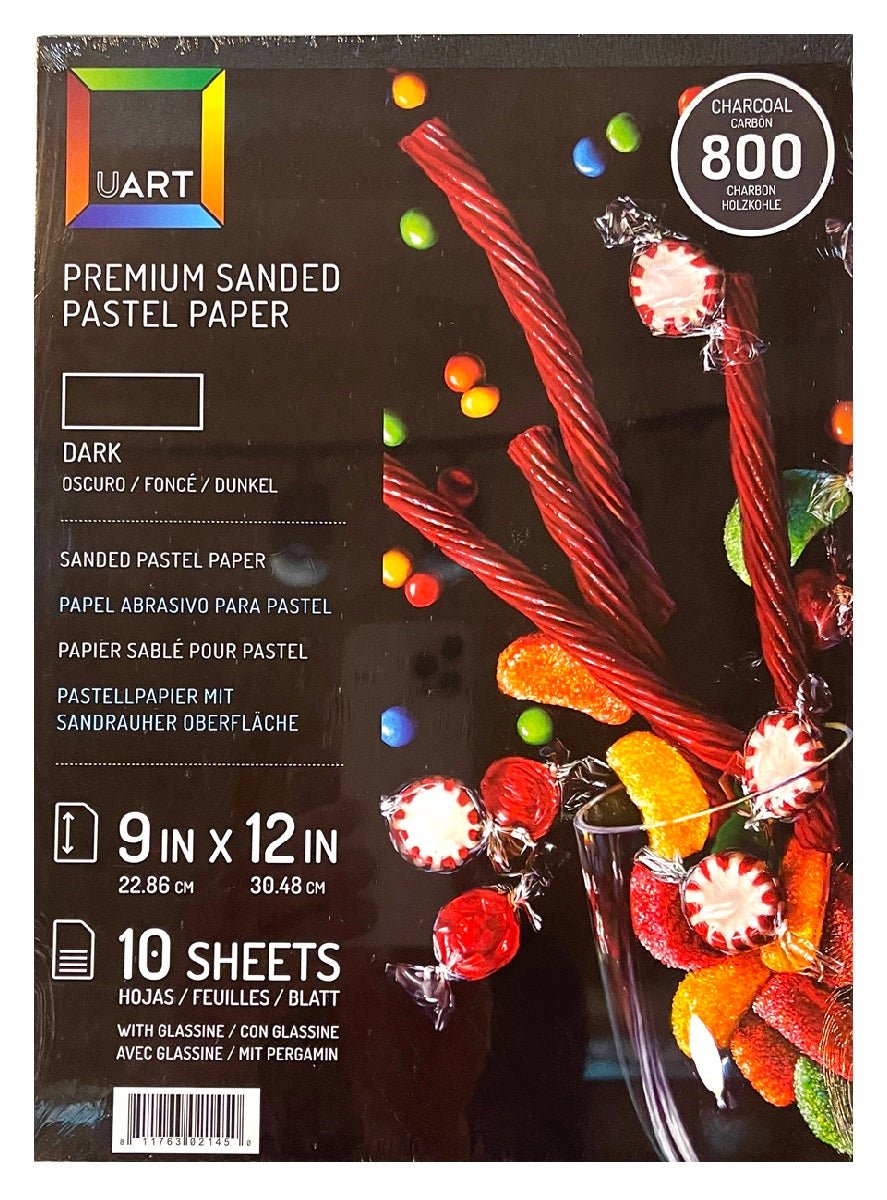 UART Sanded Pastel Paper 800 Grade - Dark (Charcoal) - 9" x 12" - 10 Sheet Pad w/Glassine Protector Pages - The Merri Artist - merriartist.com