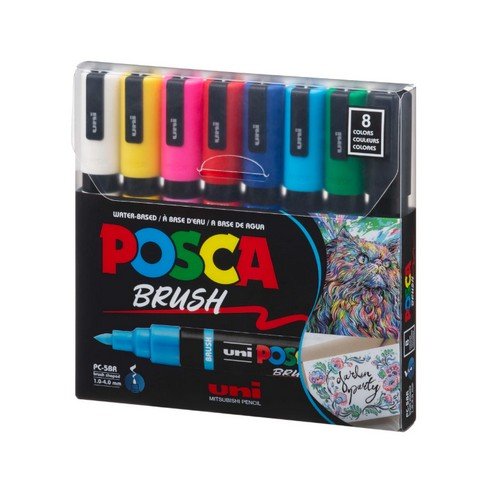 uni POSCA Acrylic Paint Marker - PC - 5BR Felt Brush Tip - 8 Color Set - The Merri Artist - merriartist.com