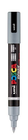 uni POSCA Acrylic Paint Marker - PC - 5BR Felt Brush Tip - Grey - The Merri Artist - merriartist.com