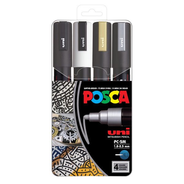 uni POSCA Acrylic Paint Marker - PC - 5M Medium - 4 Color Mixed Metallic Set - The Merri Artist - merriartist.com