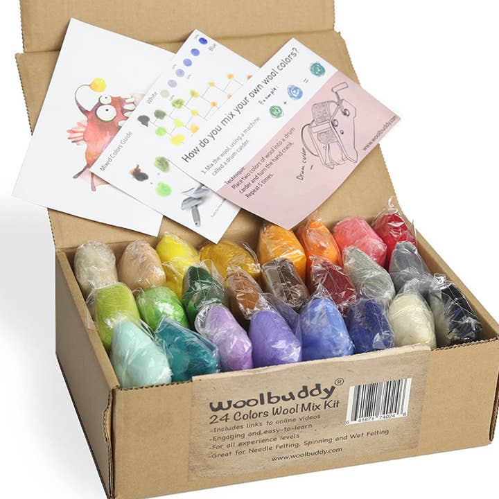 Woolbuddy Needle Felting - 24 Colors Wool Mix Kit - The Merri Artist - merriartist.com