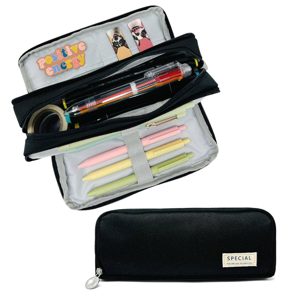 Wrapables.com - Wrapables Large Capacity Pencil Case, 3 Compartment Pouch - Black - The Merri Artist - merriartist.com