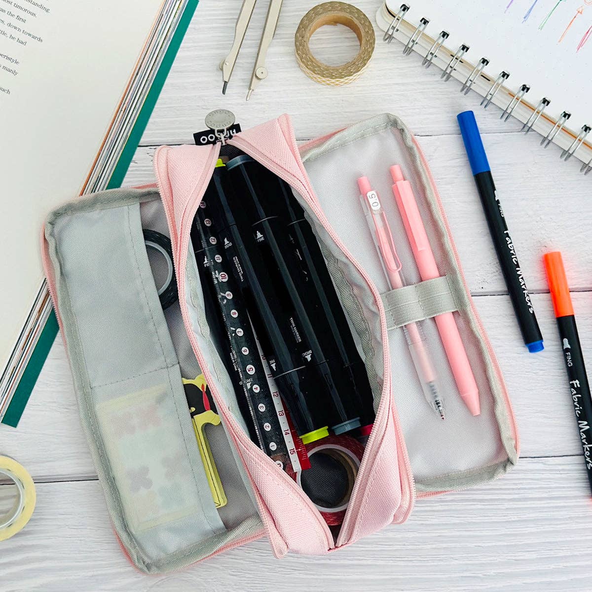 Wrapables.com - Wrapables Large Capacity Pencil Case, 3 Compartment Pouch - Macarons - The Merri Artist - merriartist.com