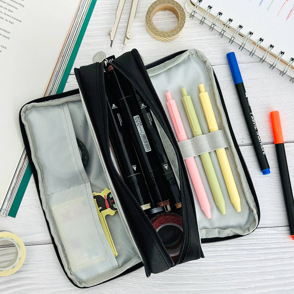 Wrapables.com - Wrapables Large Capacity Pencil Case, 3 Compartment Pouch - Macarons - The Merri Artist - merriartist.com