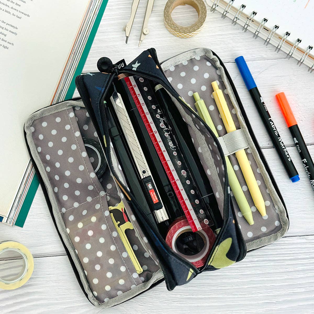 Wrapables.com - Wrapables Large Capacity Pencil Case, 3 Compartment Pouch - Macarons - The Merri Artist - merriartist.com