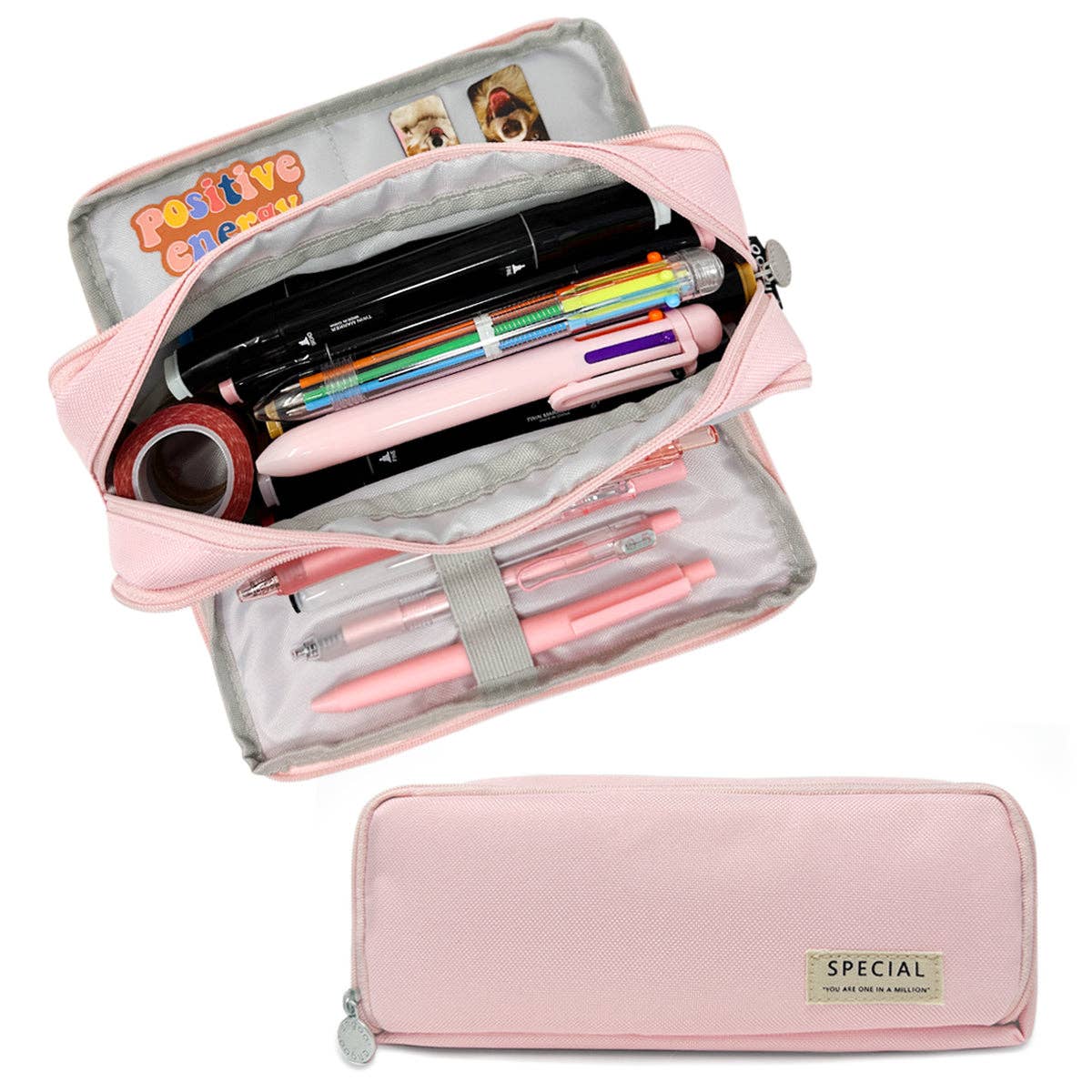 Wrapables.com - Wrapables Large Capacity Pencil Case, 3 Compartment Pouch - Pink - The Merri Artist - merriartist.com