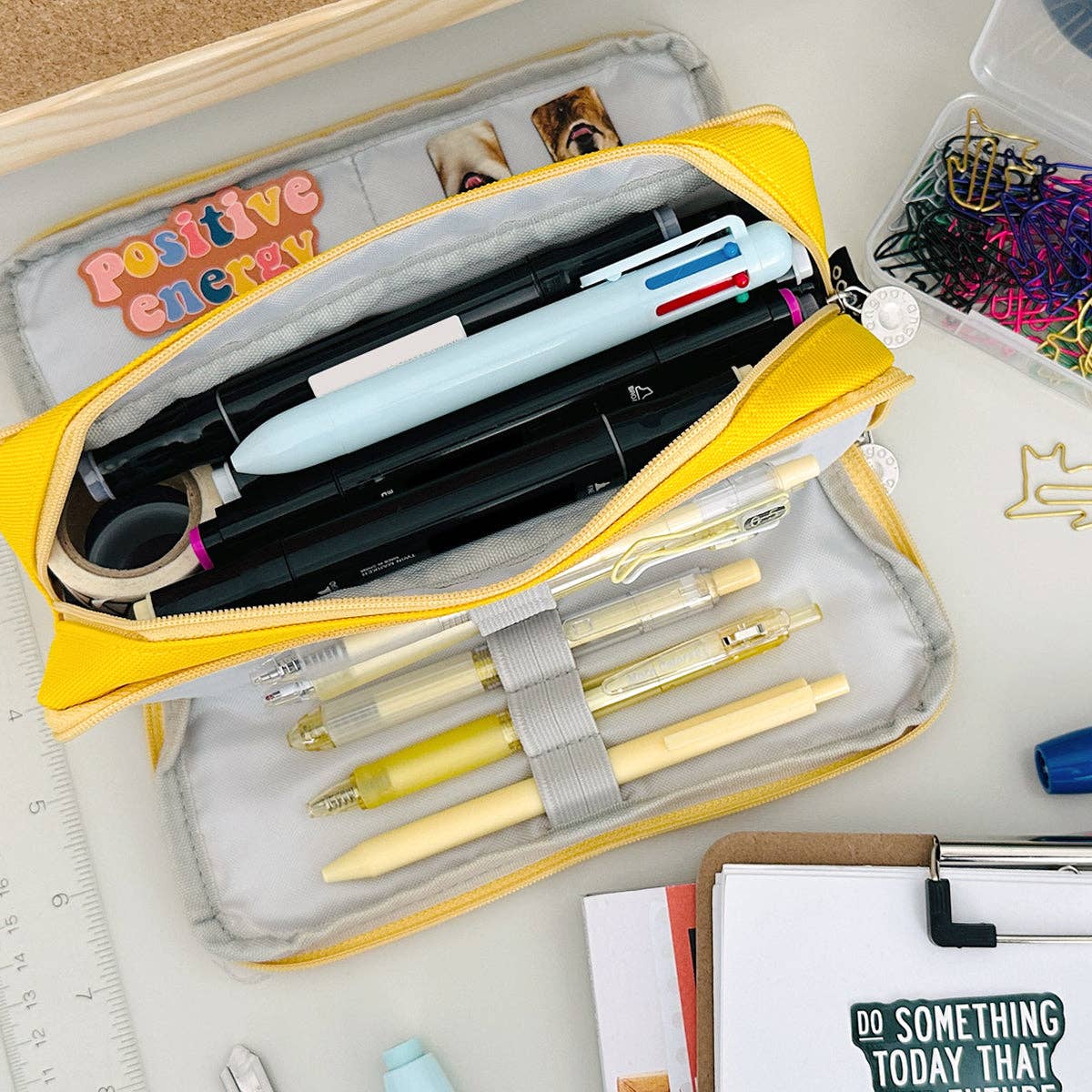 Wrapables.com - Wrapables Large Capacity Pencil Case, 3 Compartment Pouch - Yellow - The Merri Artist - merriartist.com