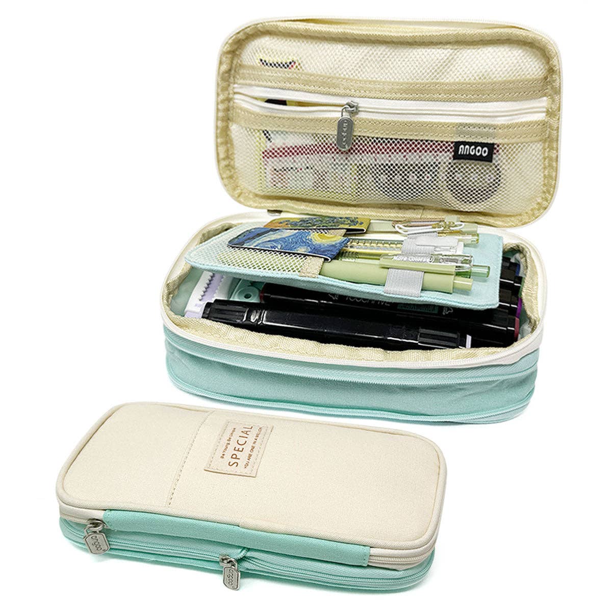 Wrapables.com - Wrapables Large Capacity Pencil Case Expandable Pencil Pouch - Aqua - The Merri Artist - merriartist.com