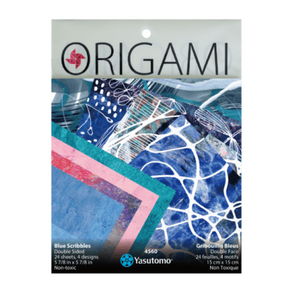 Yasutomo Origami Blue Scribbles 4 Patterns Double Sided 24 Sheets - The Merri Artist - merriartist.com