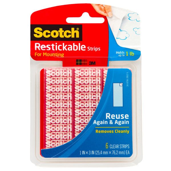 3M Scotch Reusable Mounting Strips - 1 inch x 3 inch - pack of 6 - The Merri Artist - merriartist.com