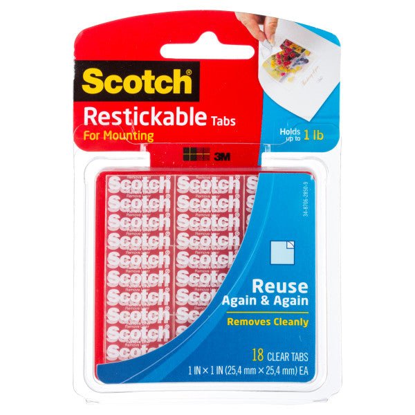 3M Scotch Reusable Mounting Tabs - 1 inch x 1 inch - pack of 18 - The Merri Artist - merriartist.com