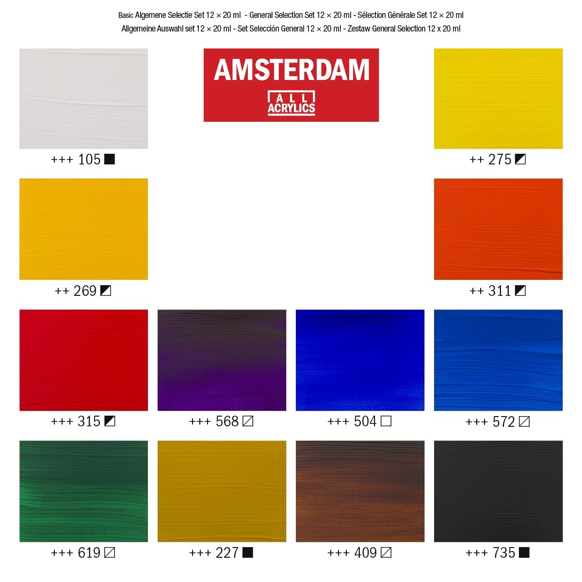 Amsterdam Standard Series Acrylic Paint Set of 12 Colors in 20ml tubes - merriartist.com
