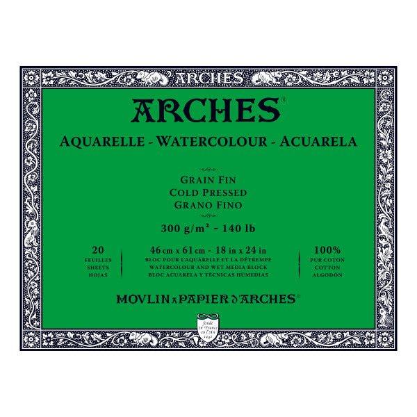 ARCHES Watercolor Block - Cold Pressed 140 lb 18x24 inch (20 Sheets) - merriartist.com