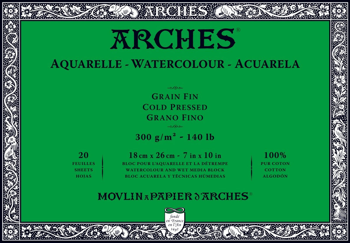 Arches 140 lb. Watercolor Block, Cold-Pressed, 3.9 inch x 9.8 inch