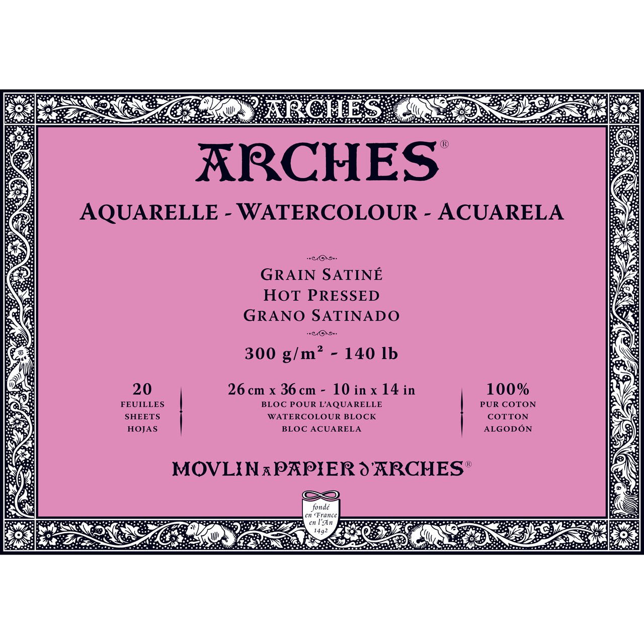 ARCHES Watercolor Block - Hot Pressed 140 lb 10x14 inch (20 Sheets) - merriartist.com