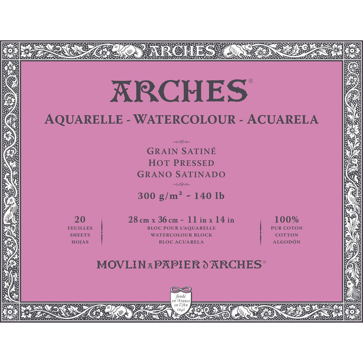 ARCHES Watercolor Block - Hot Pressed 140 lb 11x14 inch (20 Sheets) - merriartist.com
