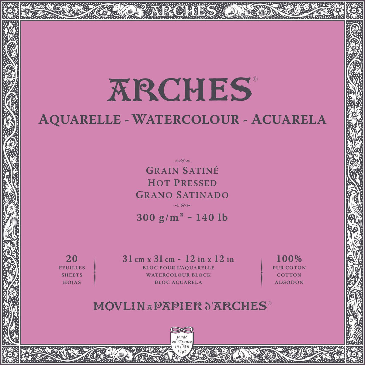 Arches Watercolor Block - 140 lb. Hot Press 12 x 12