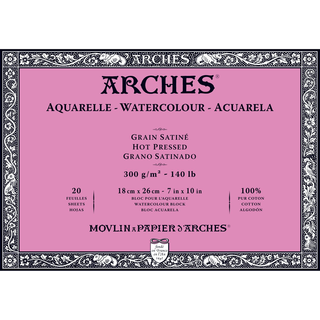 ARCHES Watercolor Block - Hot Pressed 140 lb 7x10 inch (20 Sheets) - merriartist.com