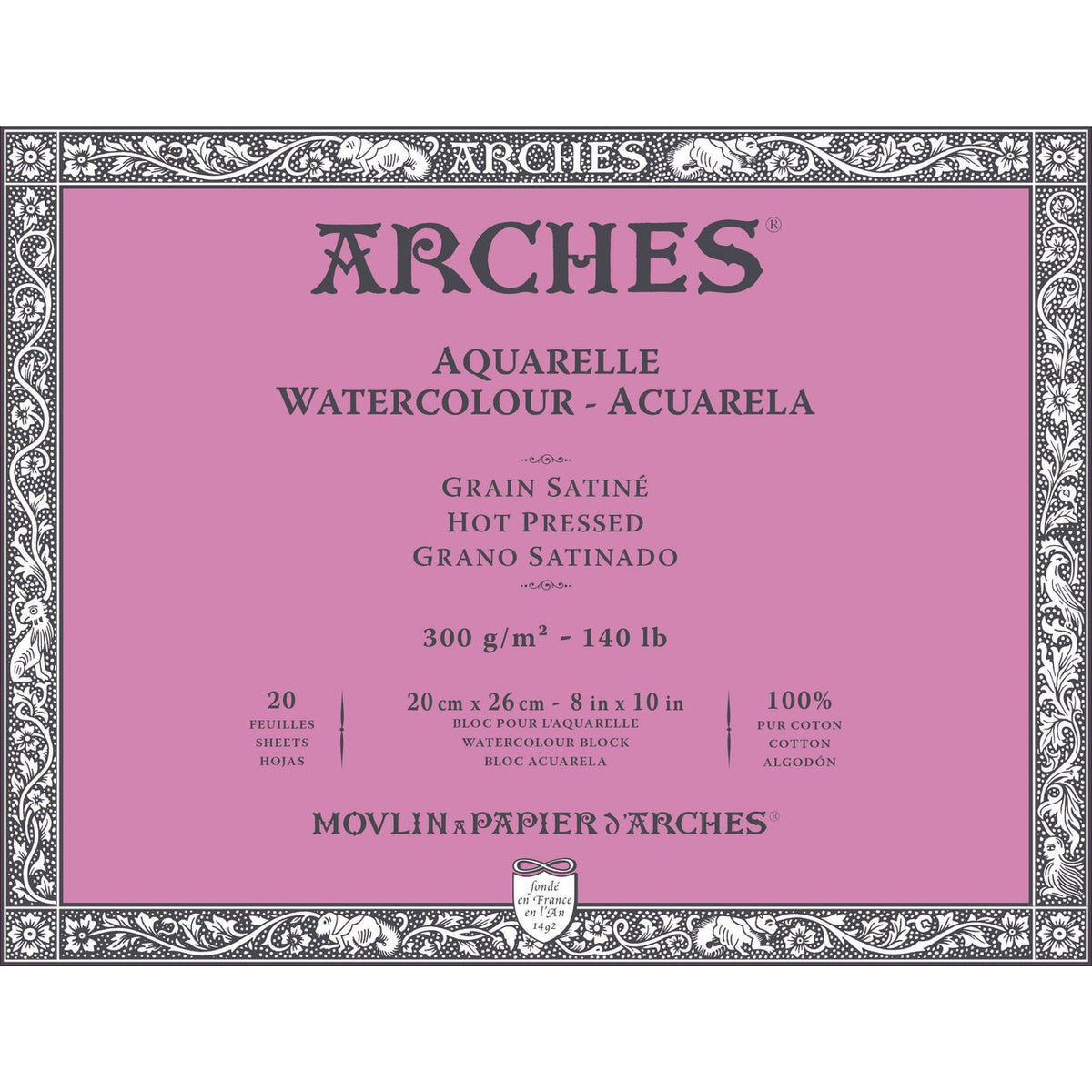 ARCHES Watercolor Block - Hot Pressed 140 lb 8x10 inch (20 Sheets) - merriartist.com