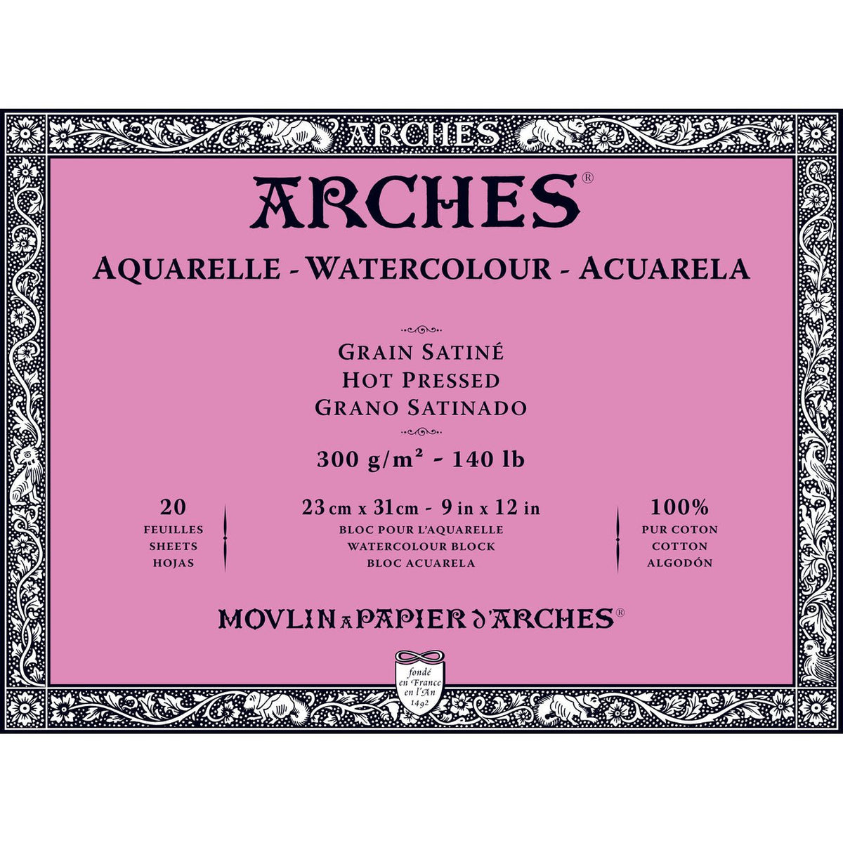 ARCHES Watercolor Block - Hot Pressed 140 lb 9x12 inch (20 Sheets) - merriartist.com