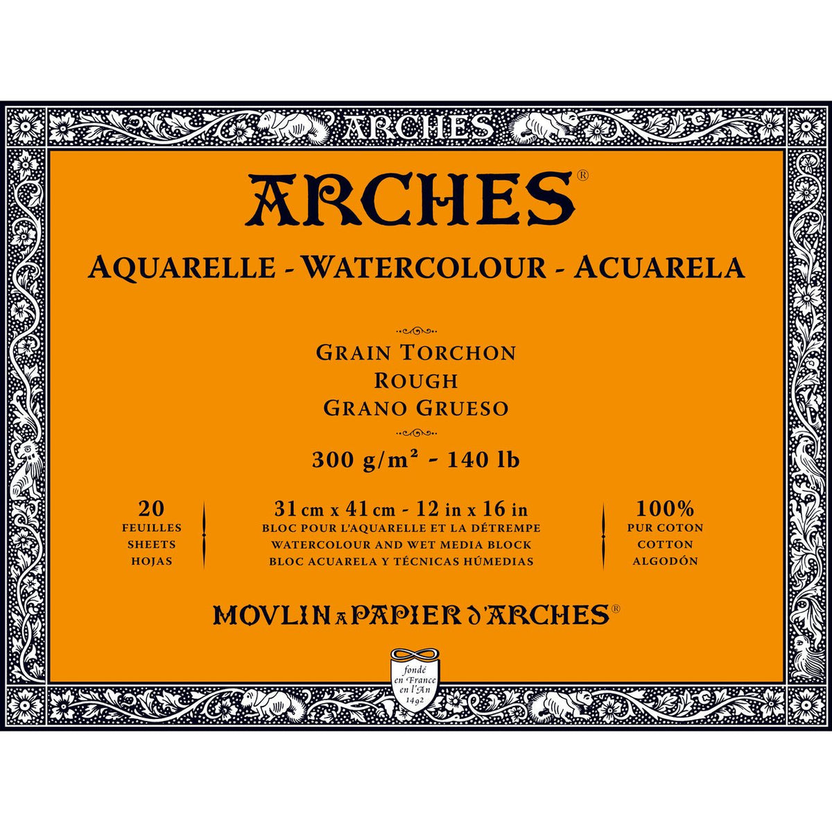 ARCHES Watercolor Block - Rough 140 lb 12x16 inch (20 Sheets) - merriartist.com