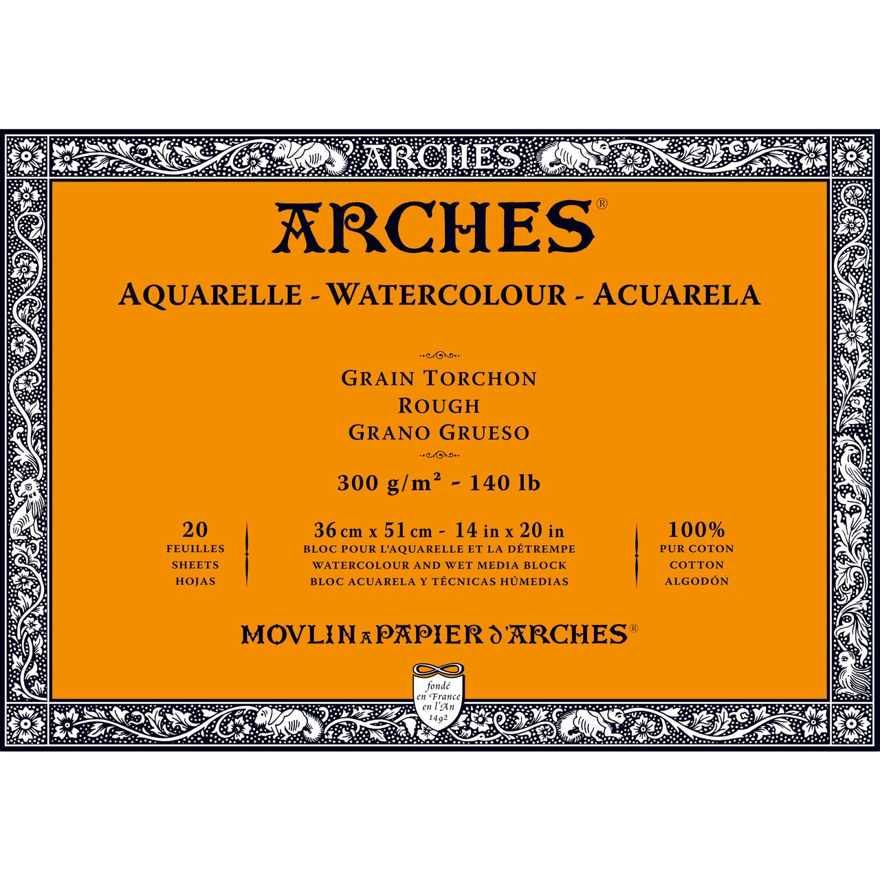 ARCHES Watercolor Block - Rough 140 lb 14x20 inch (20 Sheets) - merriartist.com