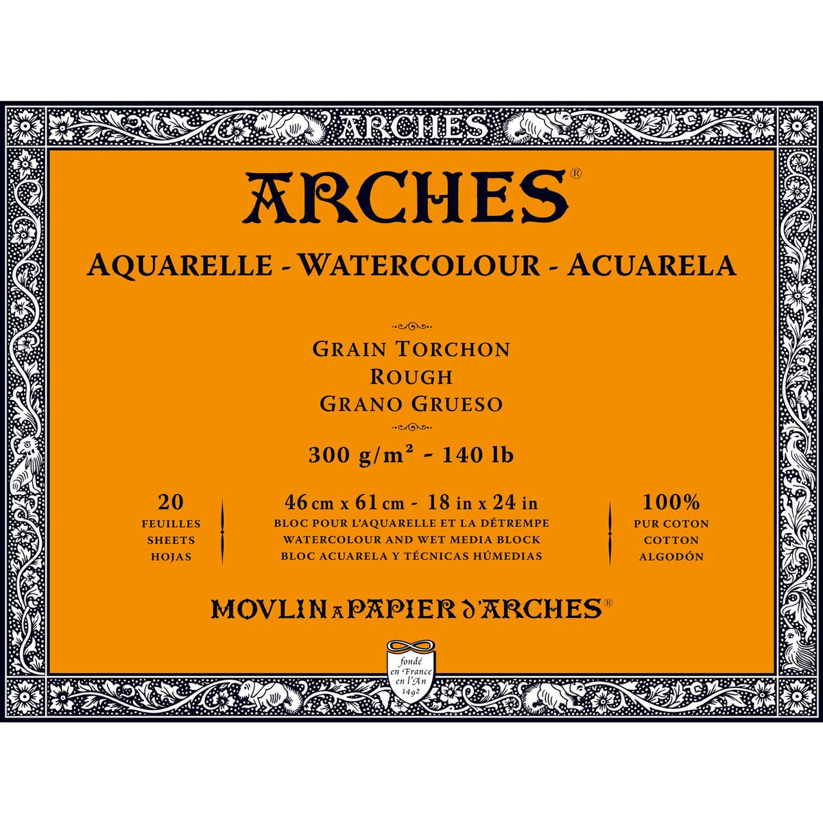 ARCHES Watercolor Block - Rough 140 lb 18x24 inch Block (20 Sheets) - merriartist.com