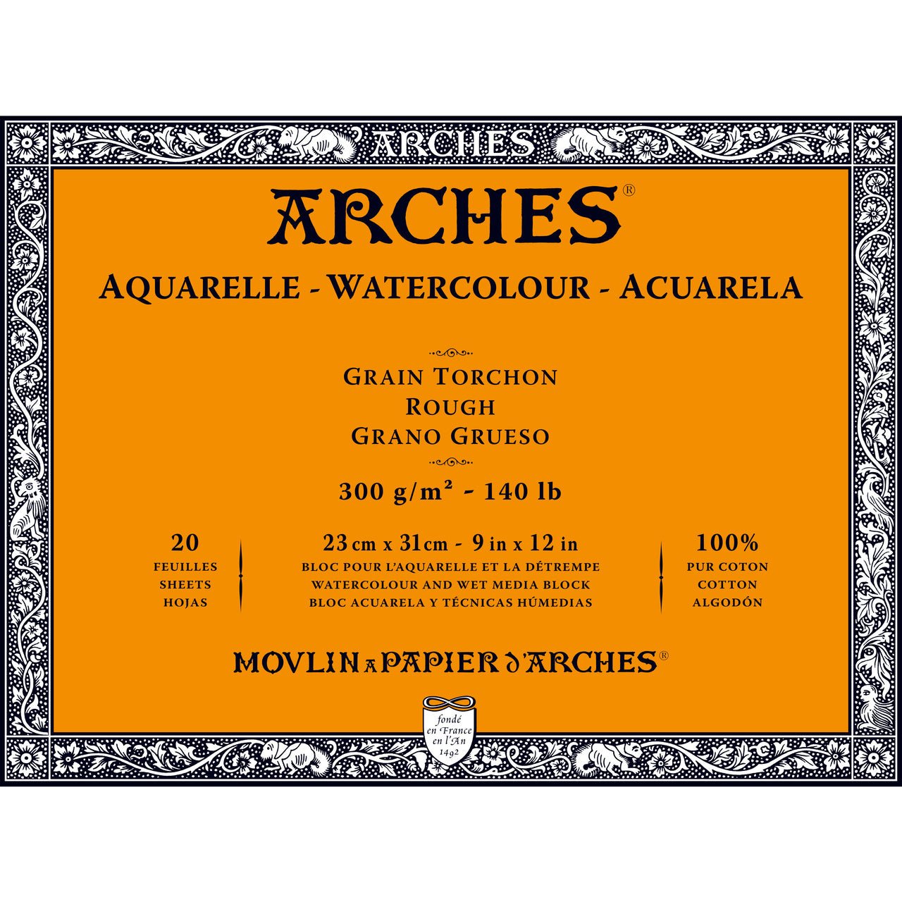 ARCHES Watercolor Block - Rough 140 lb 9x12 inch (20 Sheets) - merriartist.com